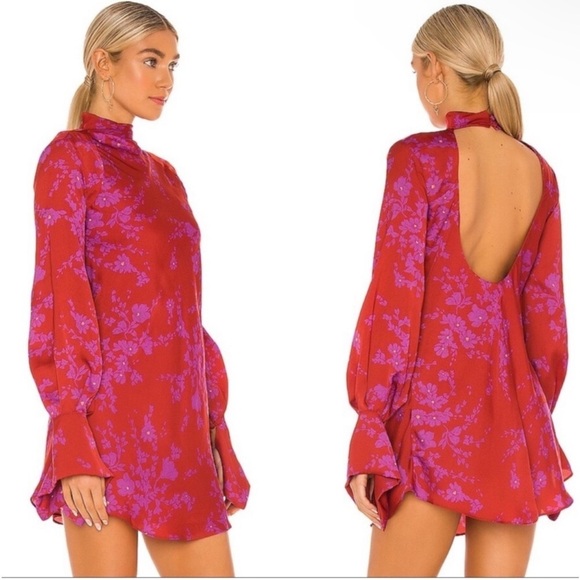 Free People Dresses & Skirts - NWOT Free People Aries Red Floral Long Sleeve Open Back Mini Dress size Small
